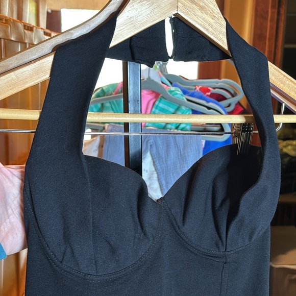 AEFFE Spa Black Bodycon Lace Up Bustier Halter Dress Size 10 - Picture 3 of 11